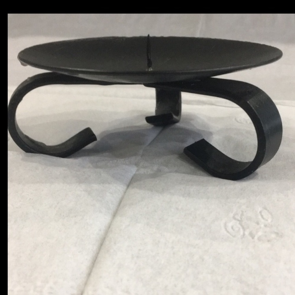 Black Iron Plate Candle Holder with spike
